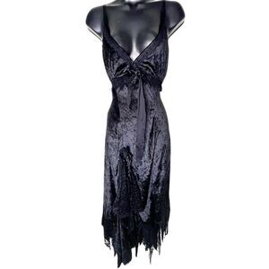 Etsy Handmade Crushed Velvet Fairy Pixie Dress Black Goth Handkerchief Hem Y2K